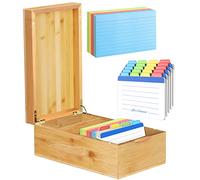 Neando Index Card Holder Bamboo, 3x5 inches Index Card Box, Note Flash Card Organizer Case, Wood Recipe Box, Business Card Storage Box with Divider Tabs, Wood Desk Organizers, 5.8’’Wx10’’Dx4’’H