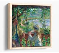 Near the Lake by Pierre-Auguste Renoir Canvas Floater Frame Square Print Picture Art - Light Oak Frame 16 inch wide x 16 inch high