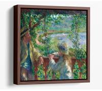 Near the Lake by Pierre-Auguste Renoir Canvas Floater Frame Square Print Picture Art - Walnut Frame 30 inch wide x 30 inch high