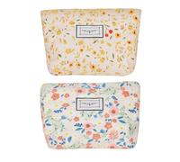 Nearawing 2 Pack Floral Canvas Makeup Bags - Zippered Organizers for Inner Bag, Cosmetics, Purses, Travel, and More, pink+yellw, Simple and Fresh