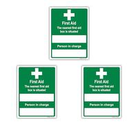Nearest First Aid Signs [Pack of 3], First Aid Kit Sticker Safety Sign [15 x 20 cm], Person Incharge of First Aid Kit
