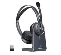 NEARITY EP320 Wireless Headset with Mic for Work, Bluetooth Headphones Noise Canceling, USB Headset with Microphone for PC, Charging Stand, Type-A Dongle, Mute Button for Office/Home/Call Center