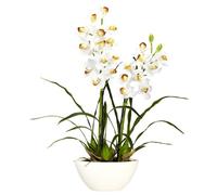 Nearly Natural 4803 Cymbidium with White Vase Silk Flower Arrangement