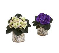 Nearly Natural 8in. African Violet Artificial Plant in Floral Design Vase (Set of 2)