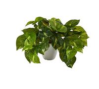 Nearly Natural 9 in Artificial Pothos Real Touch Plant with White Planter