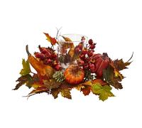 Nearly Natural Pumpkin, Gourd, Berry and Maple Leaf Artificial Arrangement Candelabrum 16 in. W x 16 in. D x 8 in. H