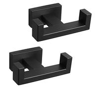 NearMoon Bath Double Towel Hook- SUS304 Stainless Steel Square Robe Towel Holder, Heavy Duty Rustproof Double Coat Hook for Bathroom Livingroom Kitchen Wall Mounted, 2 Pack (Matte Black)