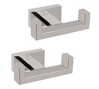 NearMoon Bath Double Towel Hook- SUS304 Stainless Steel Square Robe Towel Holder, Heavy Duty Rustproof Double Coat Hook for Bathroom Livingroom Kitchen Wall Mounted, 2 Pack (Chrome Finish)