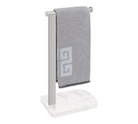 NearMoon Hand Towel Holder with Balanced Marble Base, 304 Stainless Steel Stand Towel Ring L Shape Hand Towel Rack Free-Standing Towel Bar for Bathroom Kitchen Countertop (Single Rod, Brushed Nickel)
