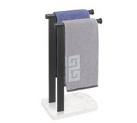 NearMoon Hand Towel Holder with Balanced Marble Base, SUS304 Stainless Steel Stand Towel Ring L Shape Hand Towel Rack Free-Standing Towel Bar for Bathroom Kitchen Countertop (Double Rod, Matte Black)