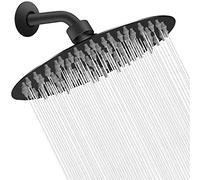 NearMoon High Pressure Shower Head with Shower Arm, High Flow Stainless Steel Rain Showerhead, Ultra-Thin Design, Pressure Boosting-Awesome Shower Experience (8 Inch Head + Shower arm, Matte Black)
