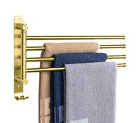 NearMoon Swivel Towel Rack, Thicken SUS304 Stainless Steel 4-Arm Towel Bar, Space Saving Wall Mounted Towel Holder with Hook, Rustproof Swing Out Towel Hanger for Bathroom, Kitchen (Brushed Gold)