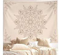 Neasow Bohemian Tapestry Wall Hanging, Beige Grey Floral Tapestry with Mandala Flower Medallion Print Bedroom Boho Home Decor 50×60 inch