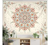 Neasow Bohemian Tapestry Wall Hanging, Beige Orange Green Floral Tapestry with Mandala Flower Medallion Print Bedroom Boho Home Decor 60×80 inch