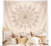 Neasow Bohemian Tapestry Wall Hanging, Beige White Floral Tapestry with Medallion Print Bedroom Boho Home Decor, WhiteSimple, Large 68×90 inches