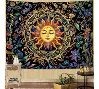 Neasow Mystic Hippie Sun Tapestry, Twelve Constellation Aesthetic Astrology Wall Art, Boho Stained Glass Floral for Living Room Bedroom Home Decor, 36x48 inches