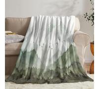 Neasow Watercolor Mountain Forest Fleece Throw Blanket, Nature Misty Foggy Sage Green Tree Landscape Art Nap Blankets Gift Sofa Bed Couch Chair or Dorm Throws 50×60 inches