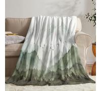 Neasow Watercolor Mountain Forest Fleece Throw Blanket, Nature Misty Foggy Sage Green Tree Landscape Art Nap Blankets Gift Sofa Bed Couch Chair or Dorm Throws 68×90 inches