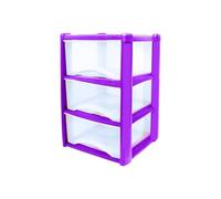 Neat. 3 Plastic Storage Drawers Unit with See-Through Drawers, Compact Vertical Design - Durable Plastic, Ideal for Organizing Office Crafts, and Household Items, 60cm x L39cm x W39cm -Purple