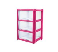 Neat. 3 Plastic Storage Drawers Unit with See-Through Drawers, Compact Vertical Design - Durable Plastic, Ideal for Organizing Office Crafts, and Household Items, 60cm x L39cm x W39cm - Pink