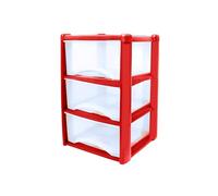 Neat. 3 Plastic Storage Drawers Unit with See-Through Drawers, Compact Vertical Design - Durable Plastic, Ideal for Organizing Office Crafts, and Household Items, 60cm x L39cm x W39cm -Red