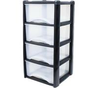Neat. 4 Plastic Storage Drawers, Space-Saving Draws for Office & Home, Drawers Storage Unit - Durable Plastic Storage Draws - Storage Drawers Unit - H80cm x L39cm x W39cm - Black/Clear