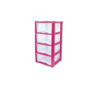 Neat. 4 Plastic Storage Drawers, Space-Saving Draws for Office & Home, Drawers Storage Unit - Durable Storage Draws - Storage Drawers Unit - H80cm x L39cm x W39cm - Pink/Clear