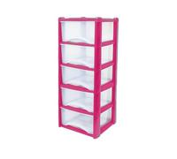 Neat. 5 Plastic Storage Drawers Unit with See-Through Drawers, Compact Vertical Design - Durable Plastic, Ideal for Organizing Office Crafts, and Household Items, 100cm x L39cm x W39cm - Pink