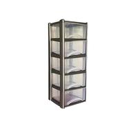 Neat. 5 Plastic Storage Drawers Unit with See-Through Drawers, Compact Vertical Design - Durable Plastic, Ideal for Organizing Office Crafts, and Household Items, 100cm x L39cm x W39cm - Silver