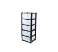 Neat. 5 Plastic Storage Drawers Unit with See-Through Drawers, Compact Vertical Design - Durable Plastic, Ideal for Organizing Office Crafts, and Household Items, 100cm x L39cm x W39cm - Black/Clear