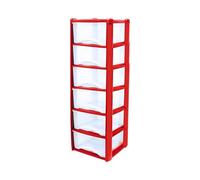 Neat. 6 Plastic Storage Drawers Unit with See-Through Drawers, Compact Vertical Design - Durable Plastic, Ideal for Organizing Office Crafts, and Household Items, 120cm x L39cm x W39cm -Red