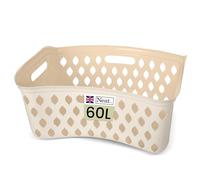 Neat. 60L Plastic Laundry Basket Hipster Design - Washing Basket For Clothes High Grade Linen Baskets Bin Tidy Storage Baskets Organiser For Bathroom Laundry Room Kids Nursery - Cream (1Pc)