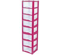 Neat. 8 Plastic Storage Drawers Unit with See-Through Drawers, Compact Vertical Design - Durable Plastic, Ideal for Organizing Office Crafts, and Household Items, 160cm x L39cm x W39cm - Pink
