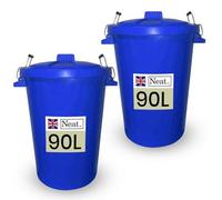 Neat. 90L Bin Coloured Large Plastic Bins, Heavy Duty Kitchen Bin with Metal Handle Dustbin with Lid For Easy Refusal Garden Bin Indoor Outdoor Rubbish Waste, Storage of Animal Feed, Dark Blue-2Pack
