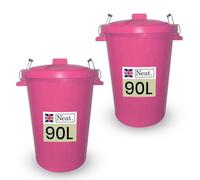 Neat. 90L Bin Coloured Large Plastic Bins, Heavy Duty- Pink- Pack Of 2