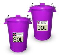 Neat. 90L Bin Coloured Large Plastic Bins, Heavy Duty- Purple- Pack Of 2