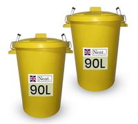 Neat. 90L Bin Coloured Large Plastic Bins, Heavy Duty- Yellow - Pack Of 2