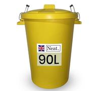 Neat. 90L Large Plastic Bin With Metal Handle and Lid, Heavy Duty Kitchen Container for Indoor Outdoor Waste, Refuse, Garden, or Animal Feed Storage - Yellow, 1 Pack