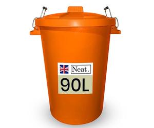 Neat. 90L Large Plastic Bin With Metal Handle, Heavy Duty Kitchen Dustbin With Lid for Easy Refusal, Indoor Outdoor Storage Container for Garden, Waste or Animal Feed - Orange 1-Pack