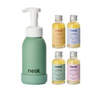 Neat Eco-Friendly Foaming Hand Wash Kit (Green Refillable Metal Handwash Dispenser 300ml + 4 Hand Soap Refills) - Dermatologically Approved for Sensitive Skin - Liquid Soap Set for Home & Workplaces