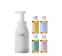 Neat Eco-Friendly Foaming Hand Wash Kit (White Refillable metal Handwash Dispenser 300ml + 4 Hand Soap Refills) - Dermatologically Approved for Sensitive Skin - Liquid Soap Set for Home & Workplaces