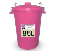 Neat. Extra Large Plastic Dustbin with Clip Locking Lid - Heavy Duty Garden Bin for Rubbish, Recycling, Animal Feed, and Storage, 85 Litre, Pink, Pack of 1
