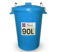 Neat. Large Plastic Bin - 90L, Heavy Duty Kitchen Bin with Metal Handle, Dustbin with Lid, Garden Bin Indoor Outdoor Rubbish Waste, Storage of Animal Feed, Sky Blue - 1Pack