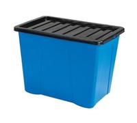 Neat. Plastic Storage Box with Black Lid - Durable, Versatile & Space-Efficient Container with Secure Clip Lock, and Stackable Design, Storage in Garages, Closets, Office, Blue, Pack of 4