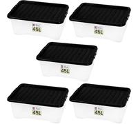 Neat. Plastics 45L Heavy Duty Storage Box, Clear Base, Black Lid - Organise Easily With Plastic Storage Box-Pack Of 5