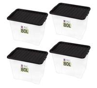 Neat. Plastics 80L Storage Box, Clear Base, Black Lid - Organise Easily with Plastic Storage Box with Lid, Ideal Clear Boxes for Storage, Durable Plastic Boxes with Lids Storage, Pack of 4