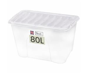 Neat. Plastics Large Heavy Duty Plastic Storage Box With Clear Lids, Durable, Nestable & Stackable Organizing Box Container For Home, Garage & Office, Single