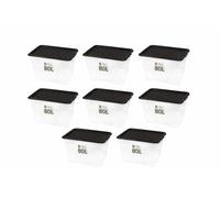 Neat. Plastics Large Plastic Storage Box With Black Clip-On Lids, Durable & Stackable Organizing Box Container For Home, Garage & Office, Set of 8