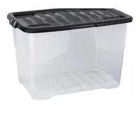 Neat. Plastics Large Plastic Storage Box With Black Clip-On Lids, Durable & Stackable Organizing Box Container For Home, Garage & Office, Set of 4