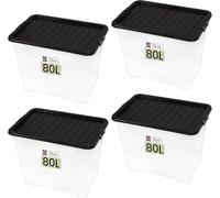 Neat. Plastics Large Plastic Storage Box With Black Clip-On Lids, Durable & Stackable Organizing Box Container For Home, Garage & Office, Set of 4